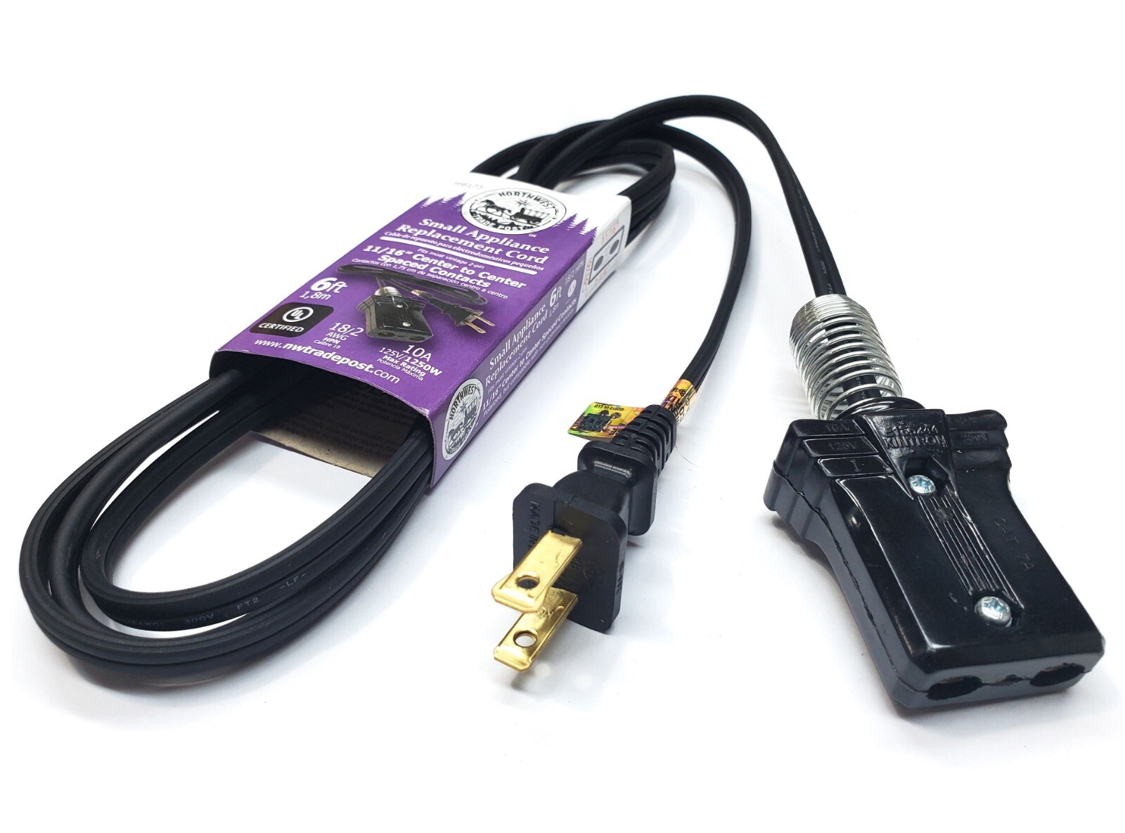 New 6' Vintage Appliance Replacement Power Cord 11/16" Center To Center Contacts