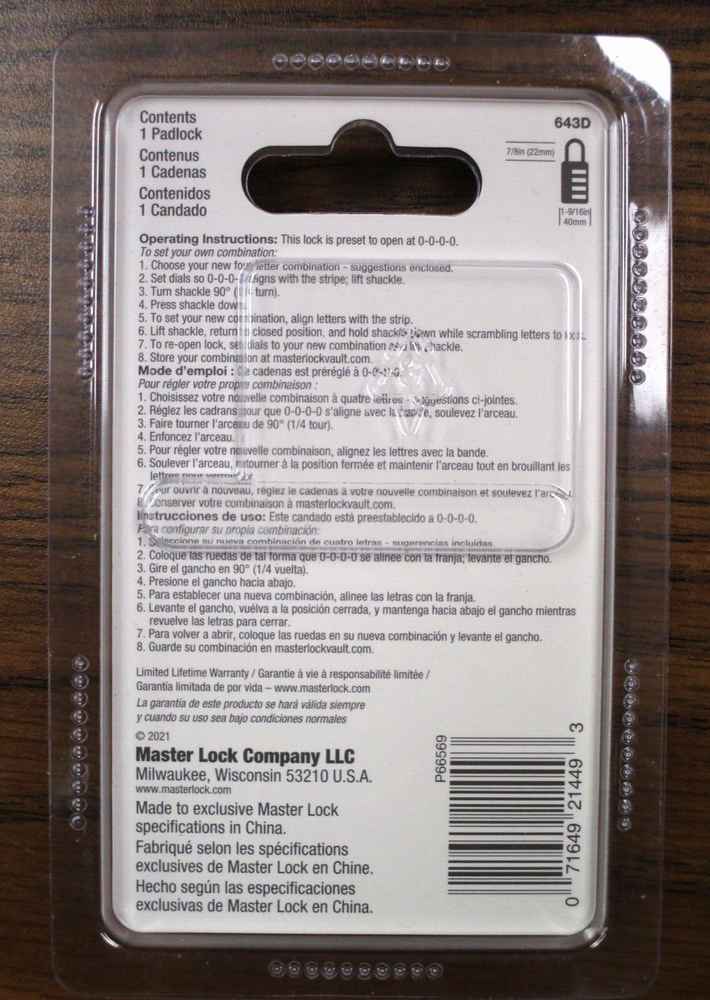 MASTERLOCK Numeric Combination Lock, Set Your Own Combination Padlock, 643D