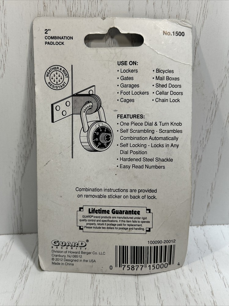 Guard Security 1500 Dial Combination Padlock 2 inch Security Lock New •
