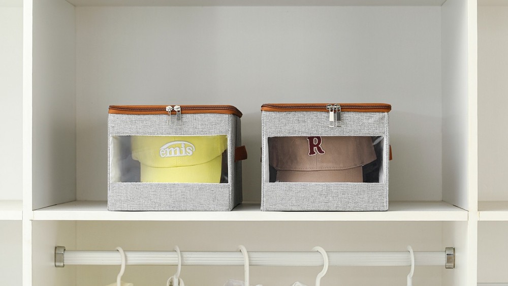 Stackable Baseball Cap Organizer - Holds 12 Caps, Clear Window Hat Storage Box