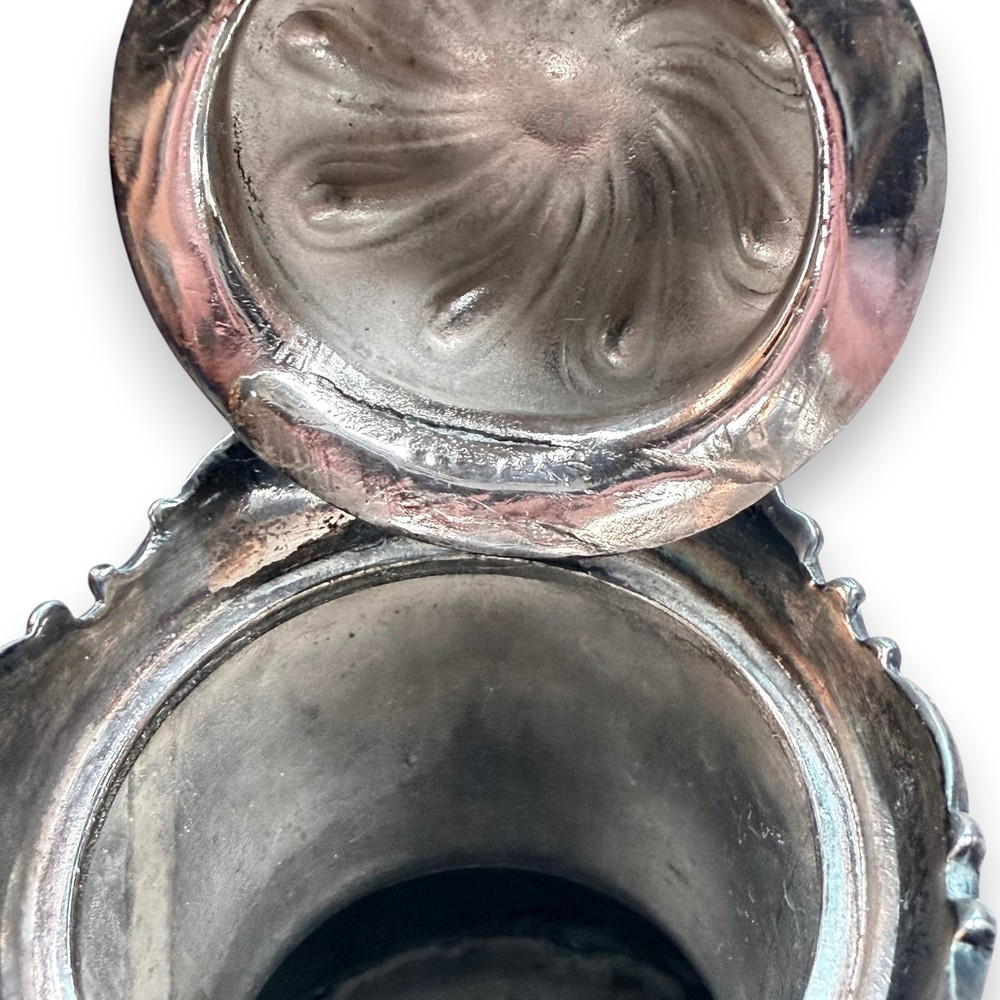 Antique Silverplate Hinged Lid Pitcher, Ornate Victorian Style, Black Handle