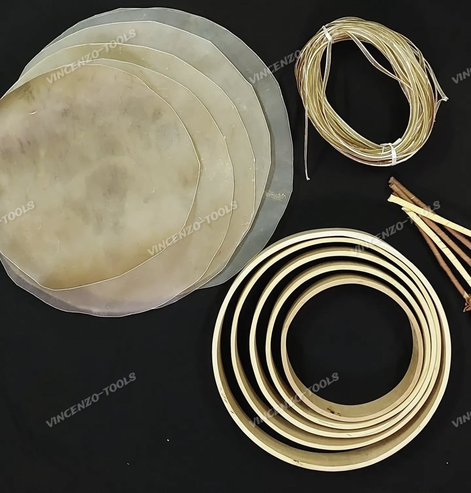 Hand Drum Craft Set – 5 Frames, 5 Cowhide Drum Heads & 5 Mallets | DIY Drum Kit