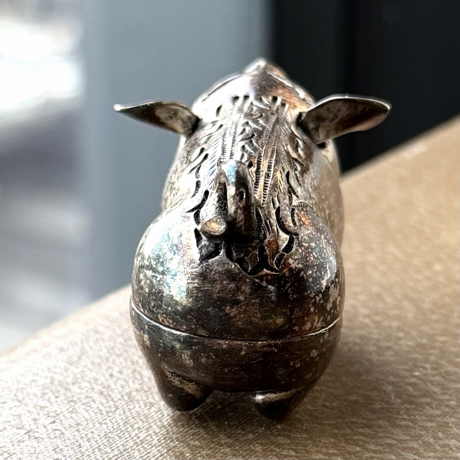 Antique Cambodian Silver Ornate Betel Nut Pig Box "t90" Stamped 31g Grams