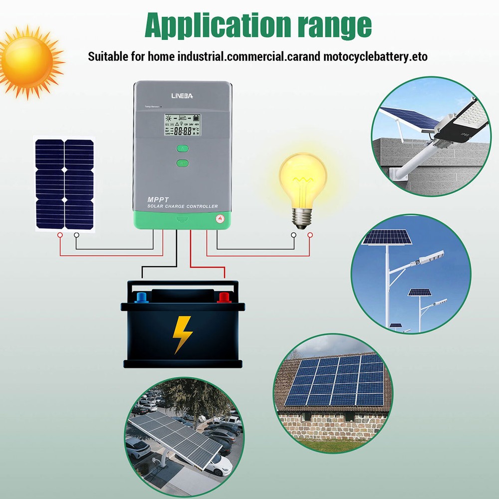 Solar Charge Controller MPPT 100A LCD Display 12V 24V Dual USB Solar Controller
