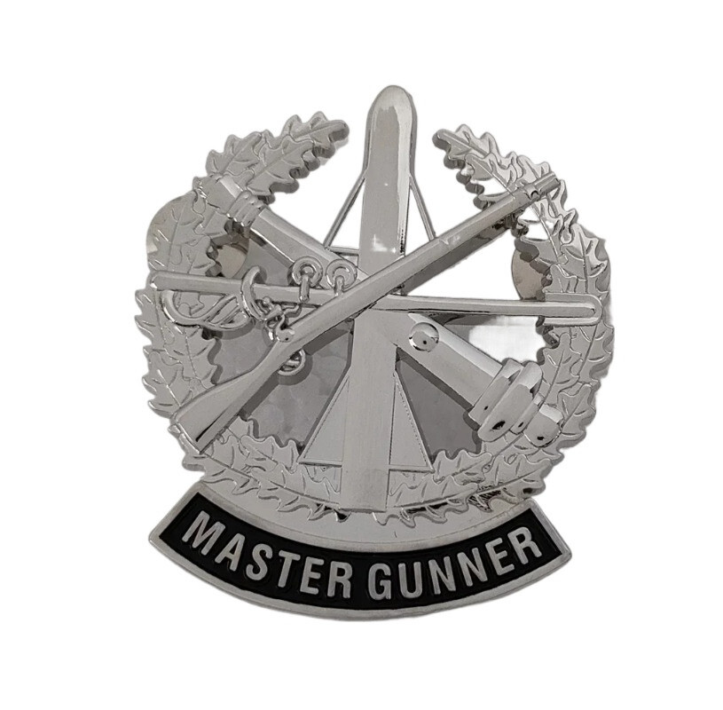 US ARMY MASTER GUNNER SILVER INSIGNIA IDENTIFICATION BADGE Three Clutch Pin