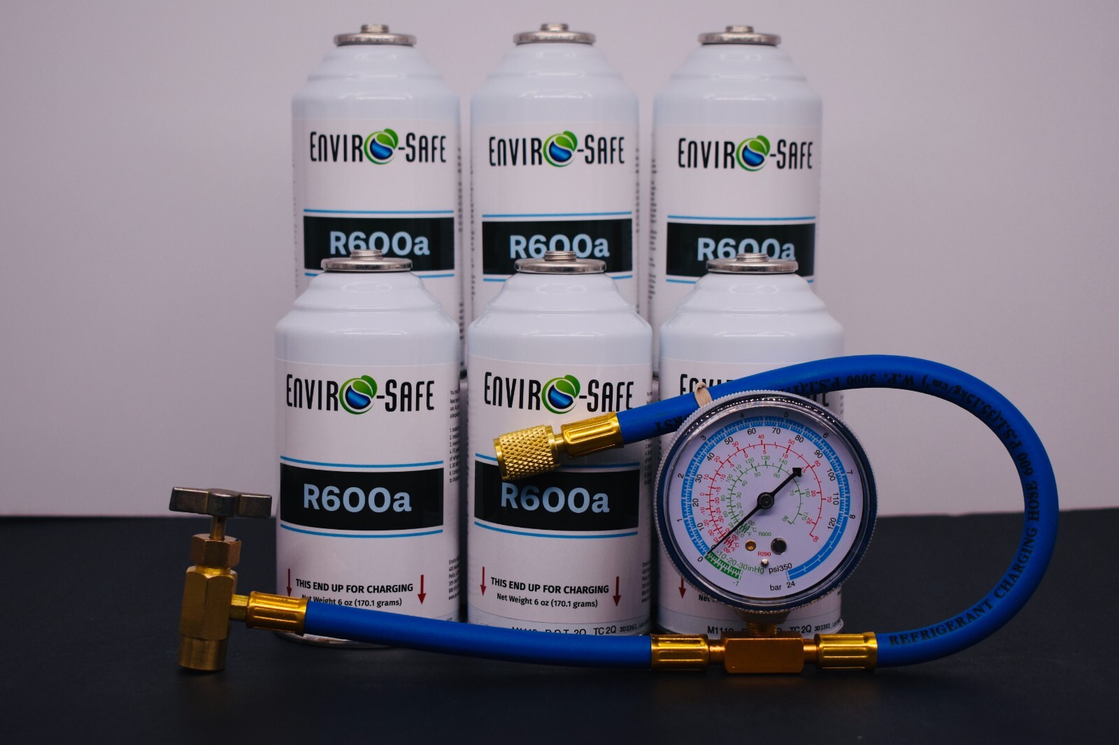 R-600a Refrigerant Inverted Piercing 6 oz Case/6, Brass Gauge