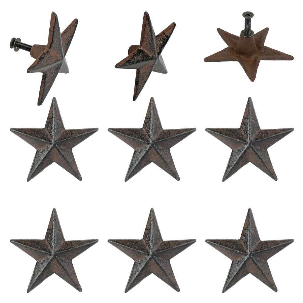 6 Rustic Star Drawer Pull Cabinet Door Handle Knobs Western Antique Style 2.5 in