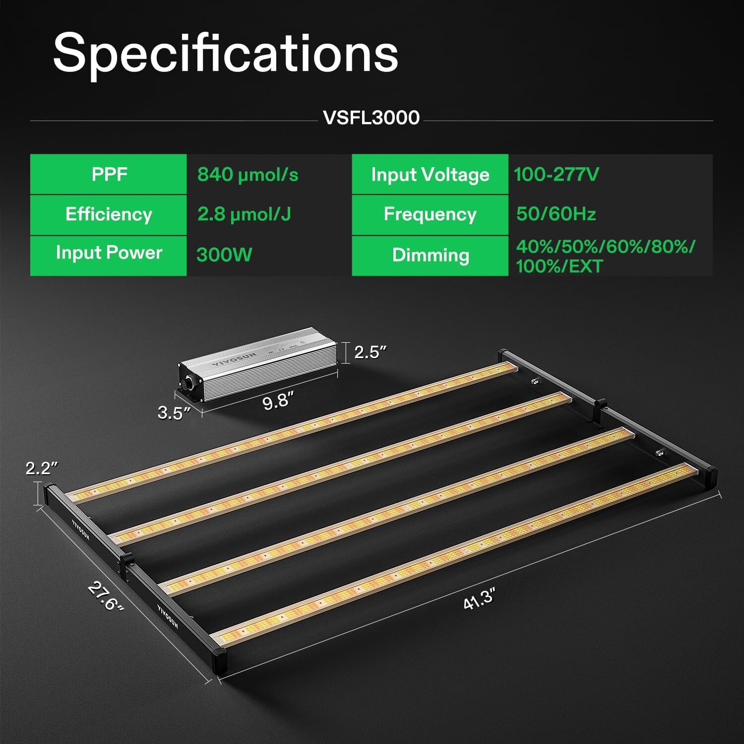 VIVOSUN VSFD/VSFL 300-650W Commerical LED Grow Light Bar Full Spectrum Dimmable