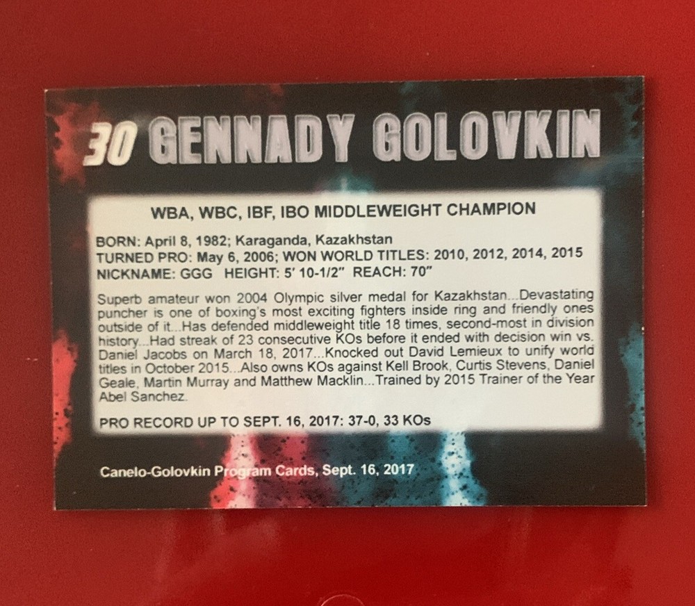 Gennady Golovkin 2017 Seidman’s Boxing Card #30