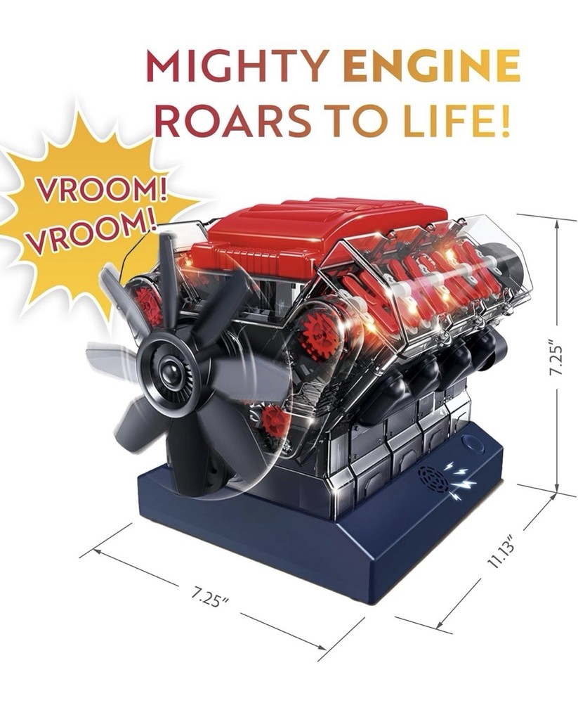 Playz V8 Combustion Engine Model Kit That Runs – 270 Pieces STEM Mini V8 Engine