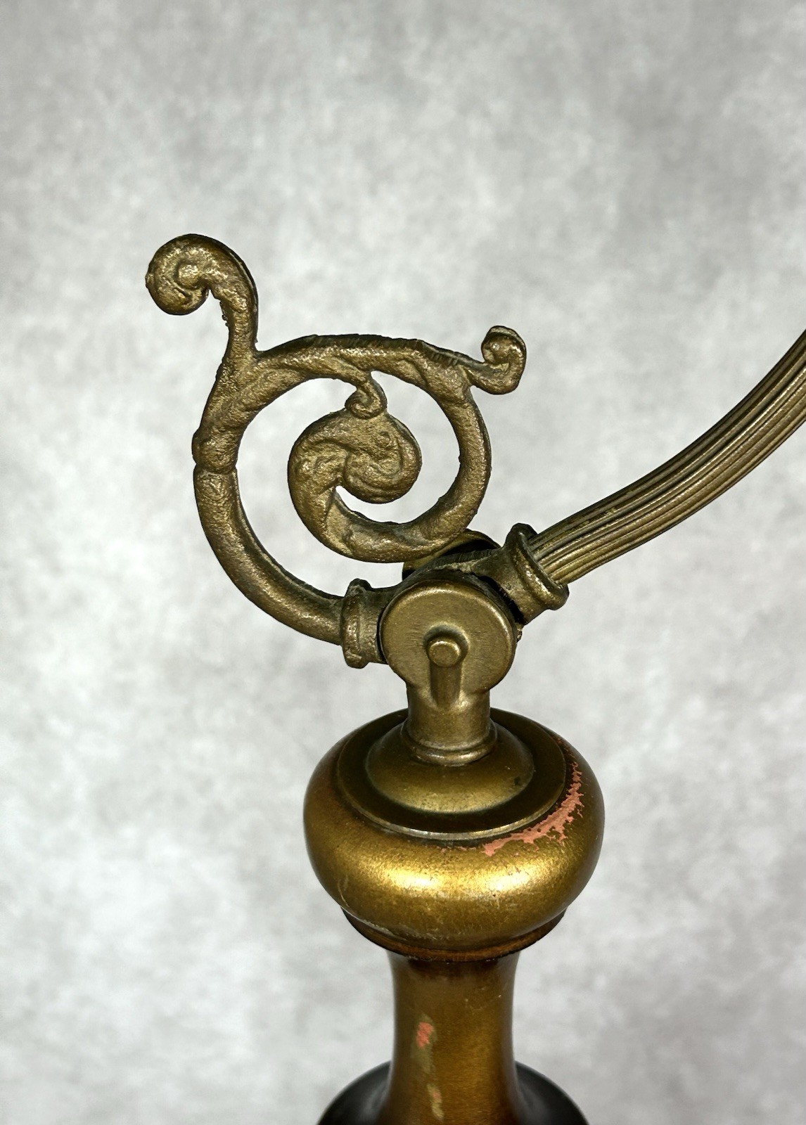 Antique Art Deco Floor Lamp Bridge Arm Unique Painted Wood Column Cast Iron 5 Ft