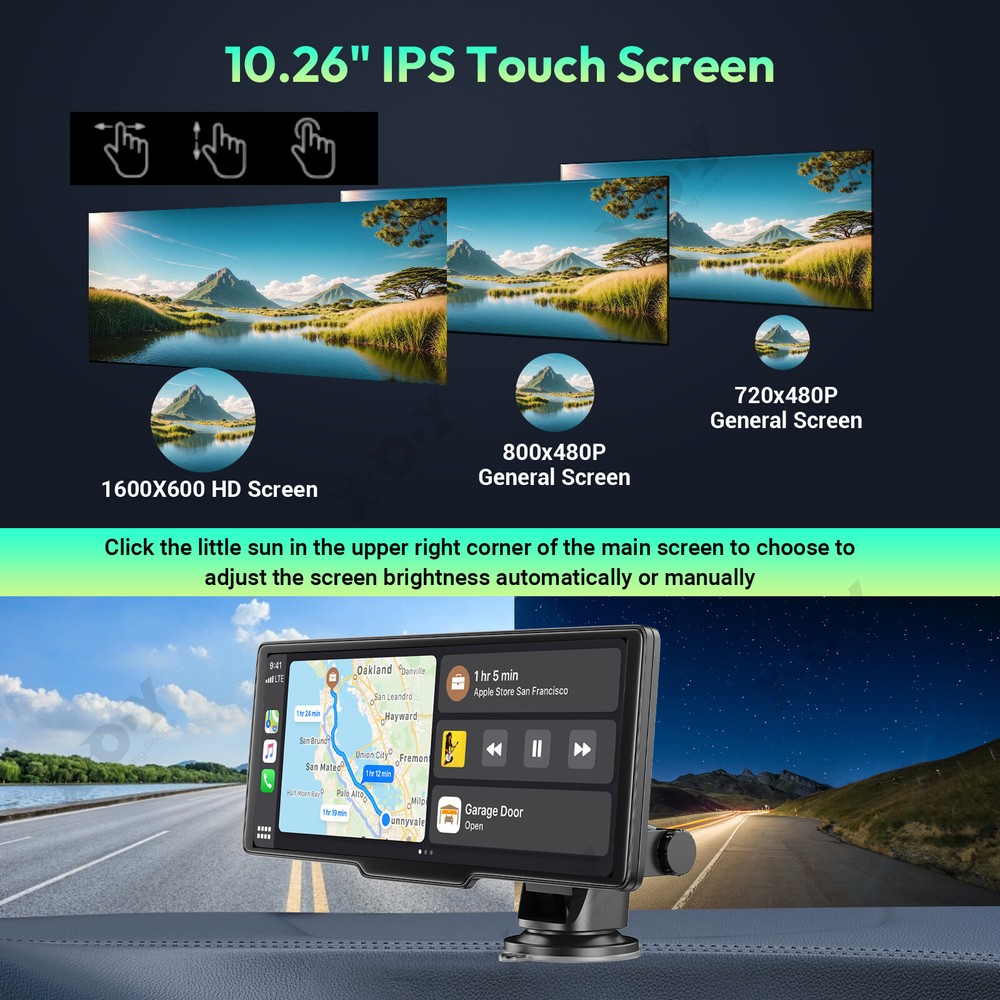 10.2" 4K Car DVR Wireless Carplay Portable Android Auto Stereo IPS Touch Screen