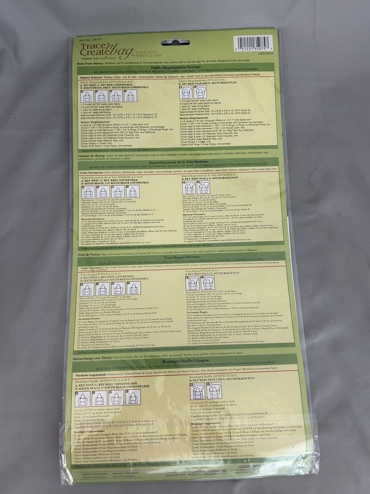 ‘Trace ‘N Create Bag’Templates With Nancy Zieman, 6 Different Styles - New