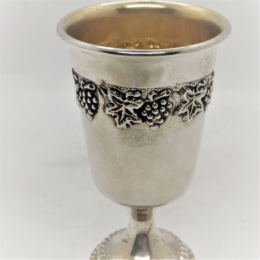 Sterling silver Schnapps cup grapes designs embossed all around cup