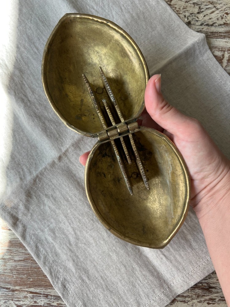 Vintage Mid-Century Cast Brass Walnut-Shaped Nutcracker