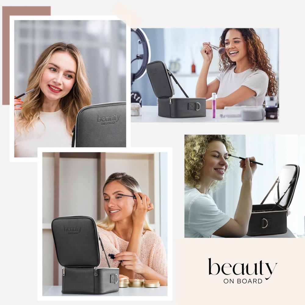 Makeup Bag with LED Mirror, PU Leather Makeup Case - 3 Adjustable Brightness ...