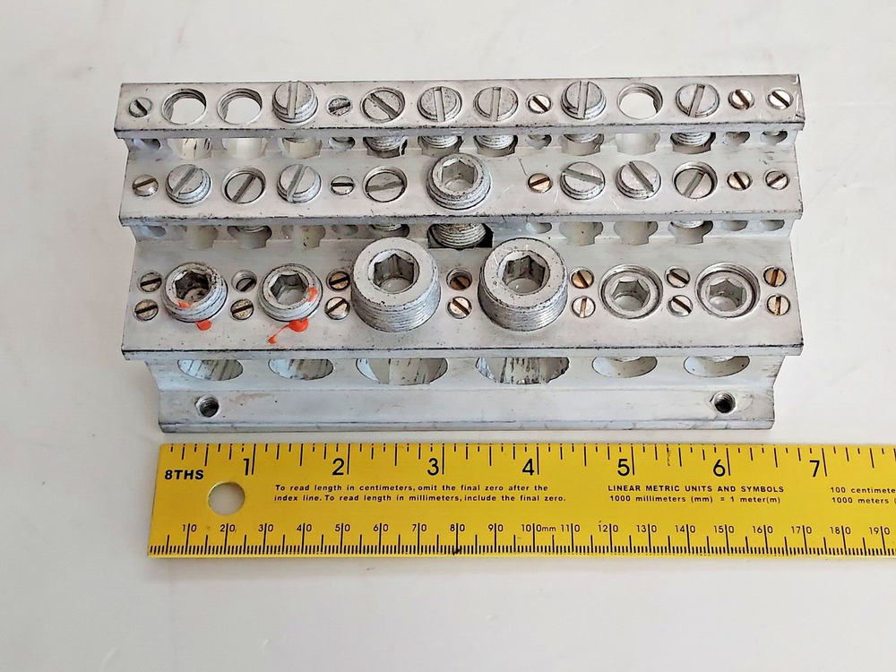 Ground Block Aluminum Multiple Wire Sizes. (3 Lugs missing.) Used.