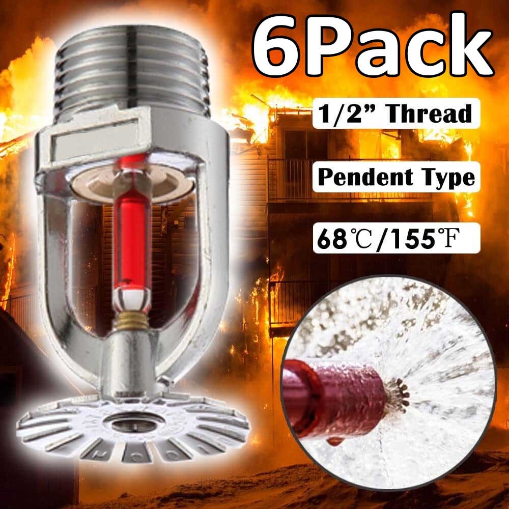 6Pcs Globe 155°F Chrome Pendent Fire Sprinkler Head 1/2" Quick Response