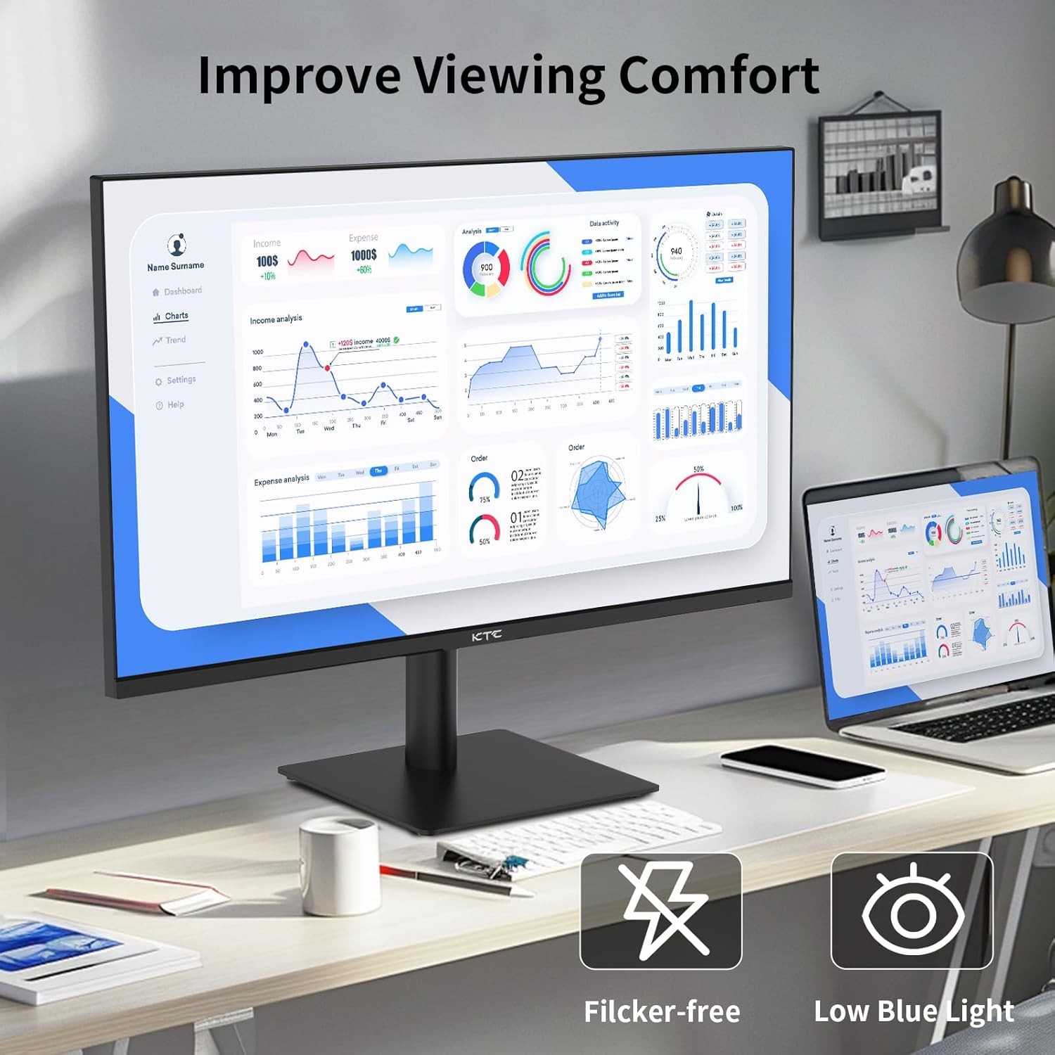 KTC H27T27 27'' QHD Computer Monitor 2K 100Hz IPS Gaming Monitor 1440P Frameless