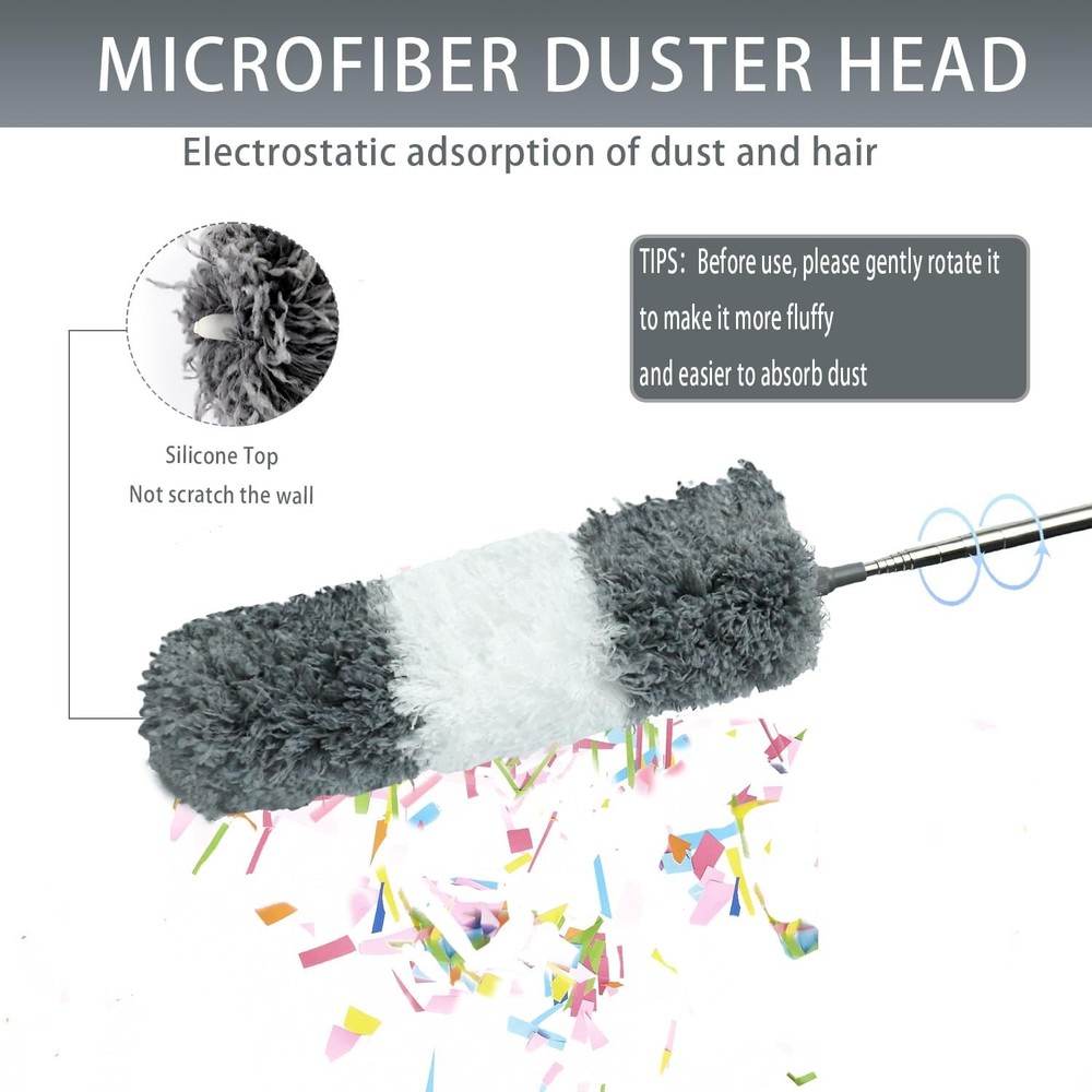 4 Pcs Microfiber Cobweb Duster with 100" Extension Pole,Bendable Ceiling Fan Dus