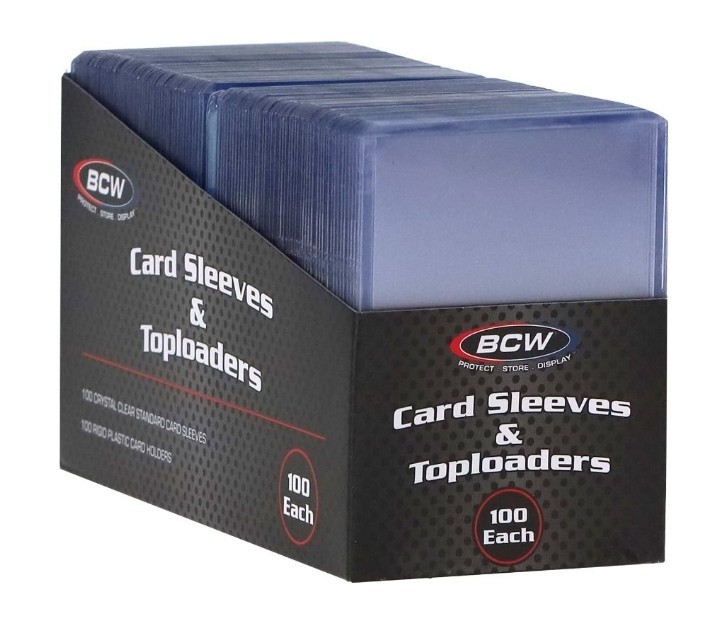 100 Count Card Sleeve and Toploader Combo Pack 3x4 Standard Size BCW