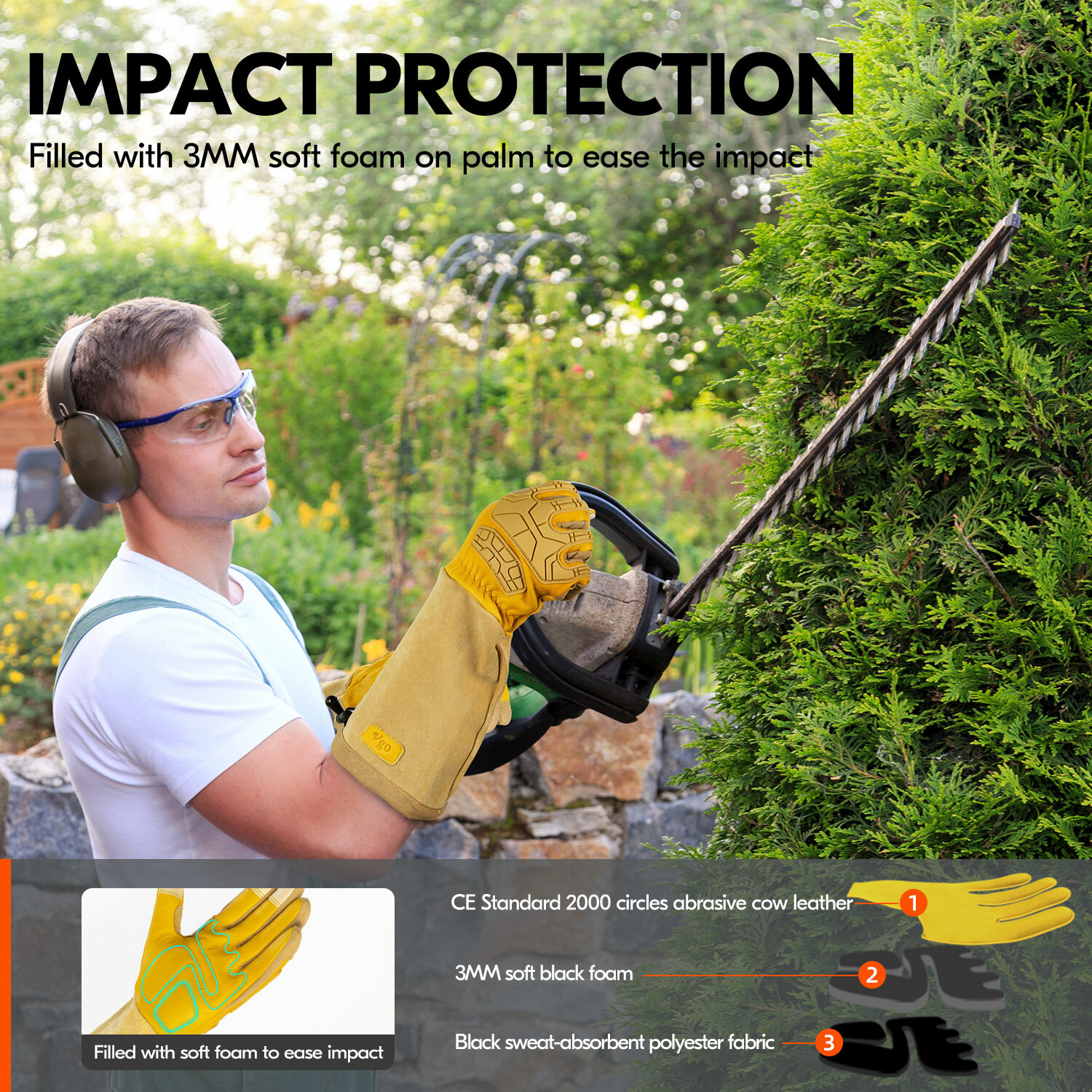 Vgo 1Pair Extra-Long Cuff Gardening Gloves, Puncture-proof Work Gloves(CA9659)