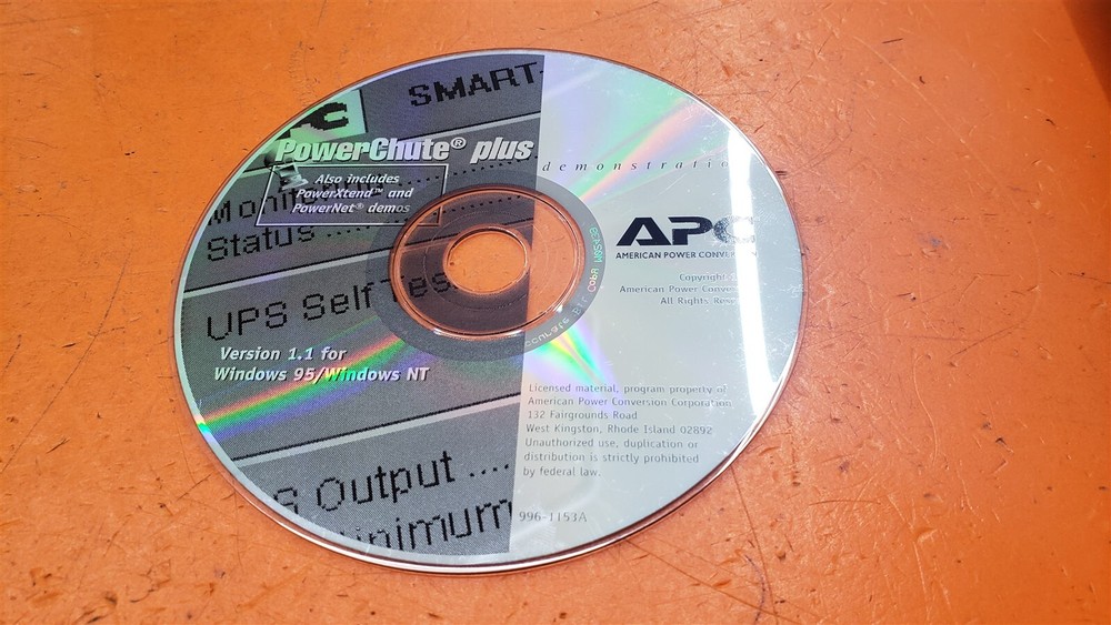 ⭐️⭐️⭐️⭐️⭐️ APC Power Chute Plus Version 1.1 For Windows 95/NT Disc Only