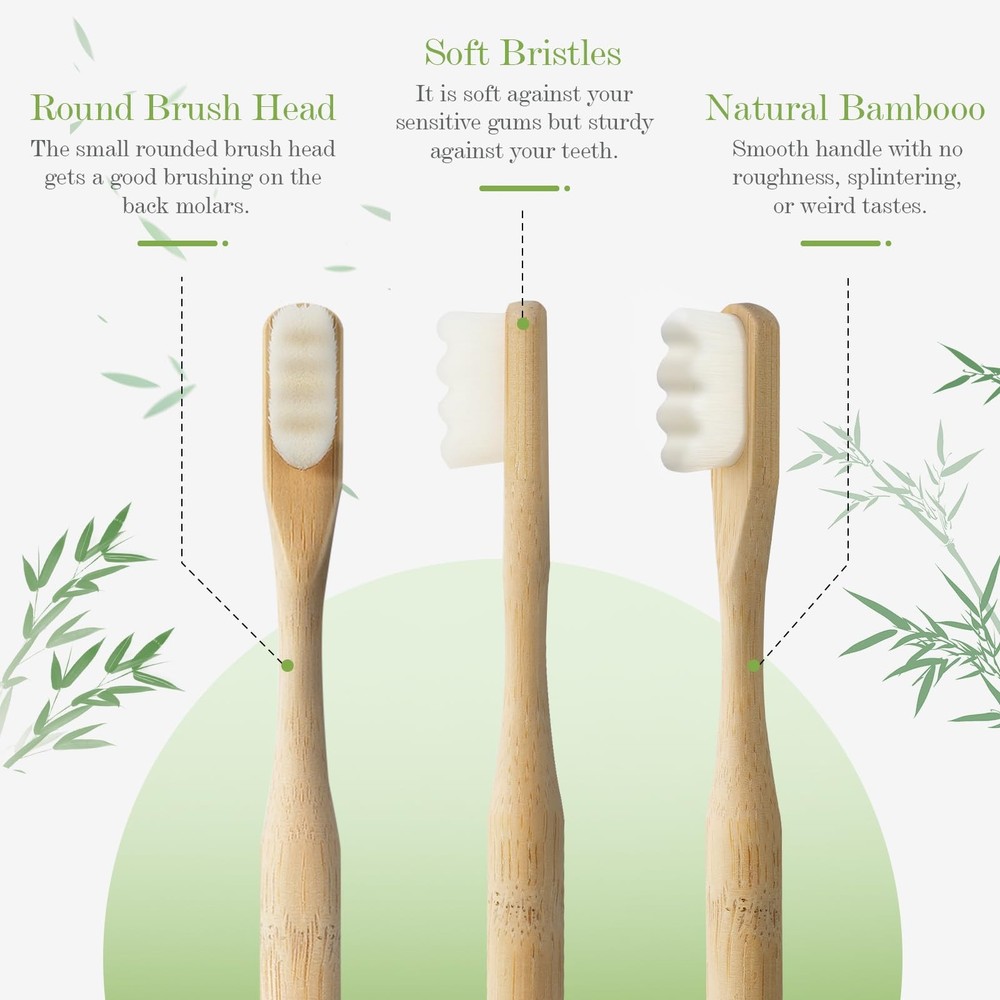 Extra Soft Bamboo Toothbrushes for Sensitive Gums - Eco-Friendly 4 Pack