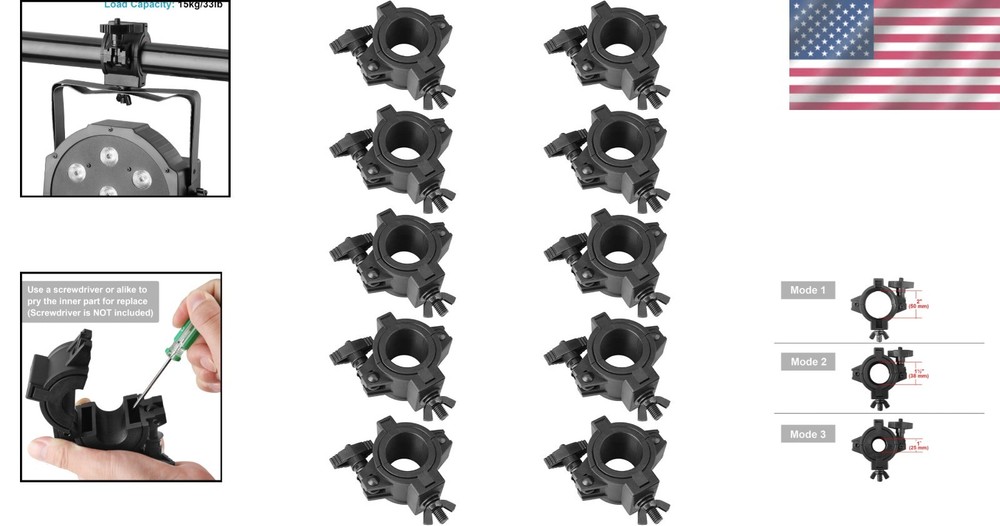 10-Pack Plastic Stage Lighting Clamps - Secure DJ Lighting for Versatile Use
