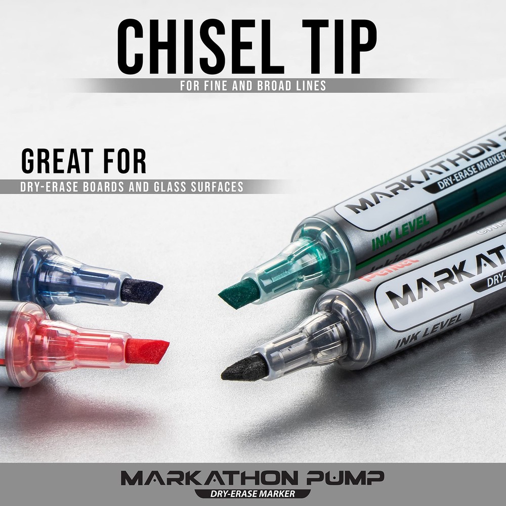 Markathon Pump Dry Erase Marker 12 Count Red Ink Refreshable Chisel Tip