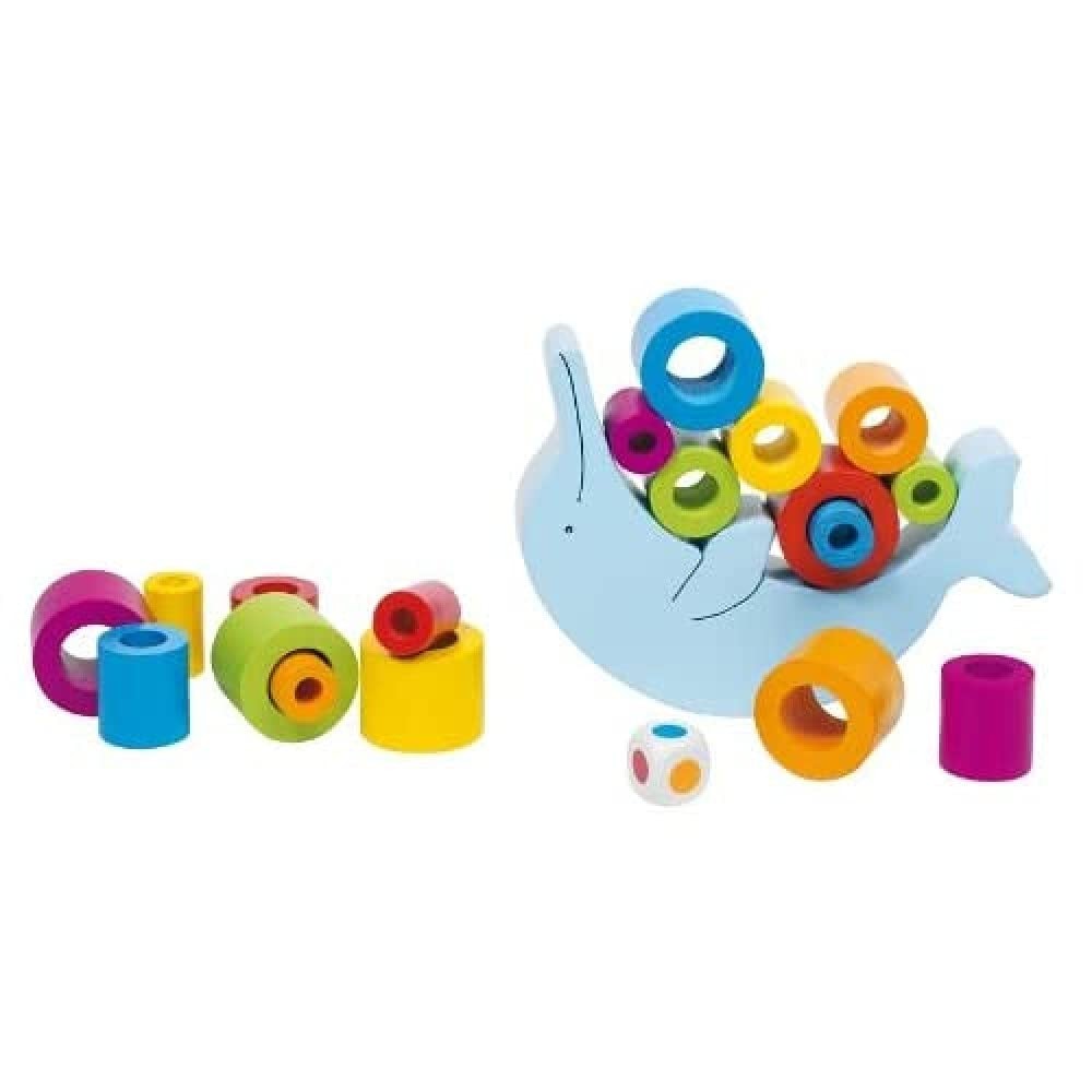 Wooden dolphin balancing game