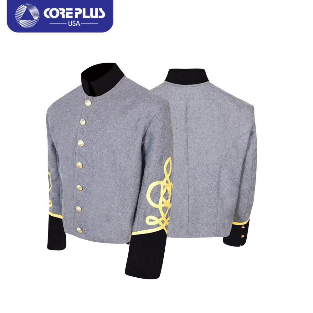 Civil War US General Grey Wool Jacket - 1,2,3,4 Braid Design Black