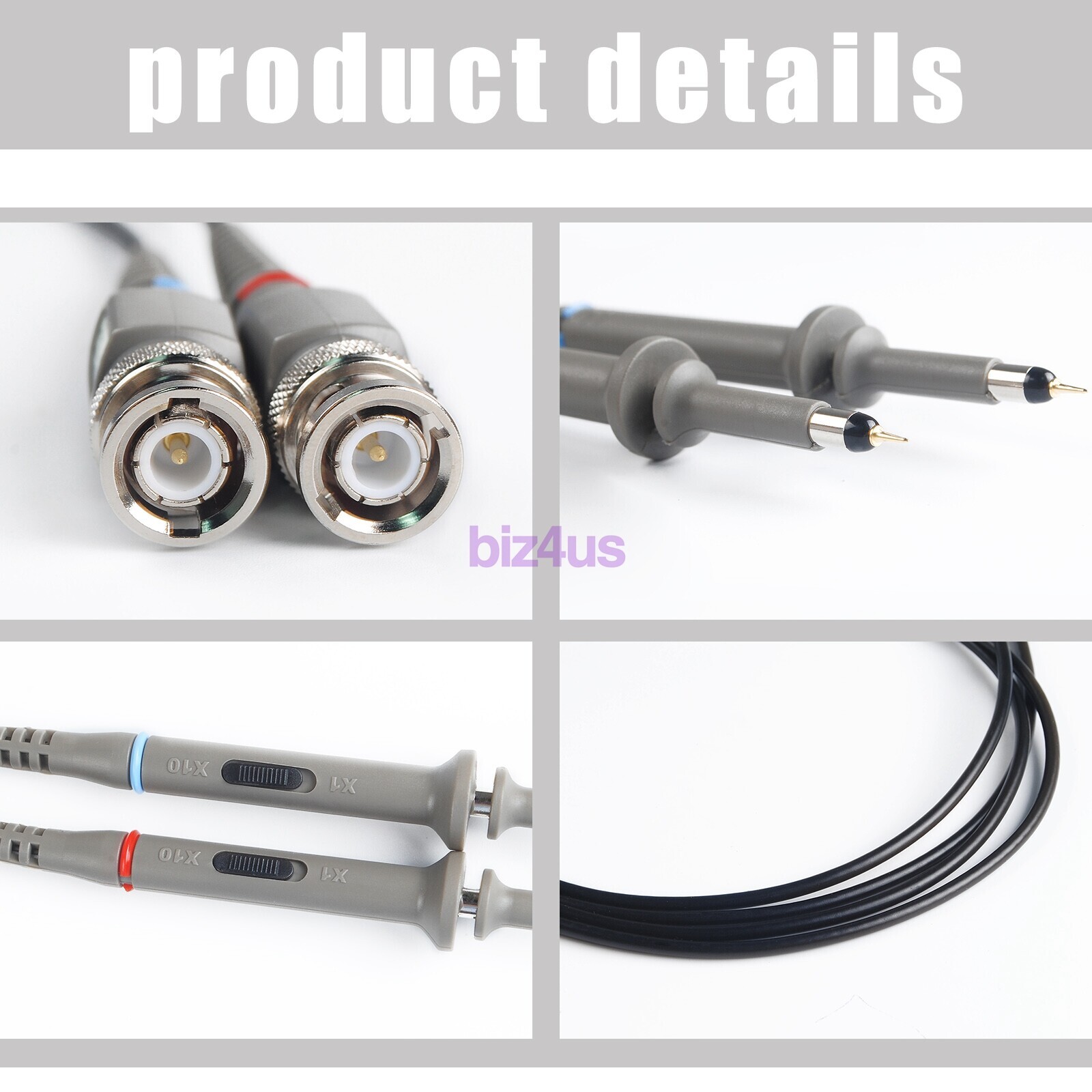 2xFor BNC Oscilloscope Probe Kit P6100 100MHz 1X 10X Precision Scope Clip Probes