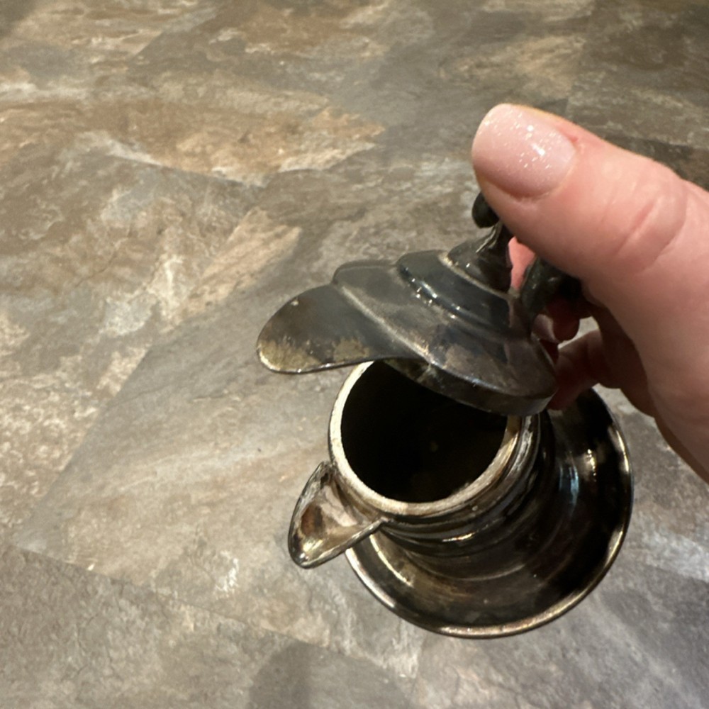 Victorian Silverplate Pitcher Ornate Handle Lid Engraved Floral Design