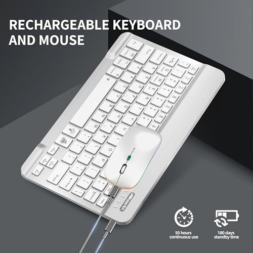 Bluetooth Keyboard & Mouse Combo for iPad - Rechargeable RGB Wireless Set White