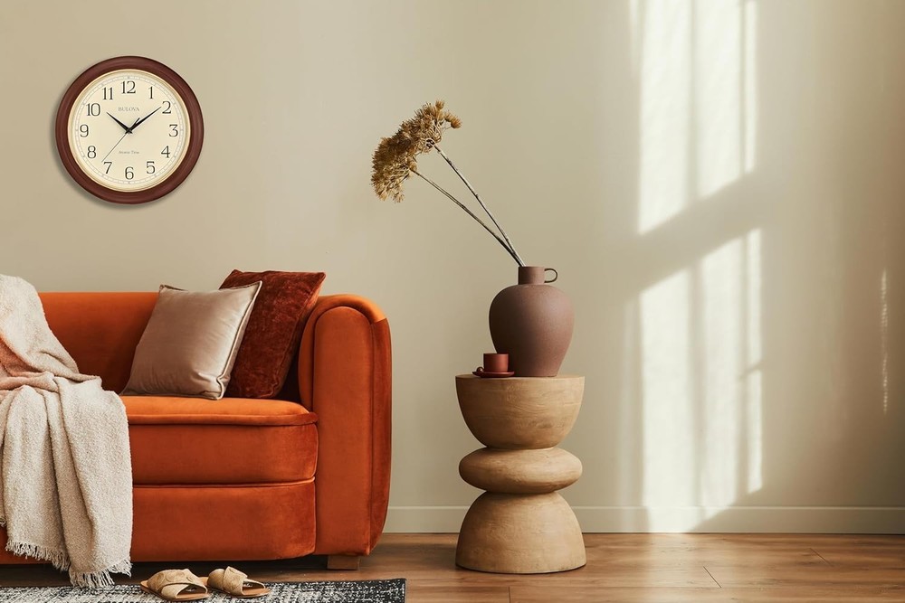 Atomic Time 2 Analog Wall Clock C5004 12.4" Wooden Frame Sets Time Automatically