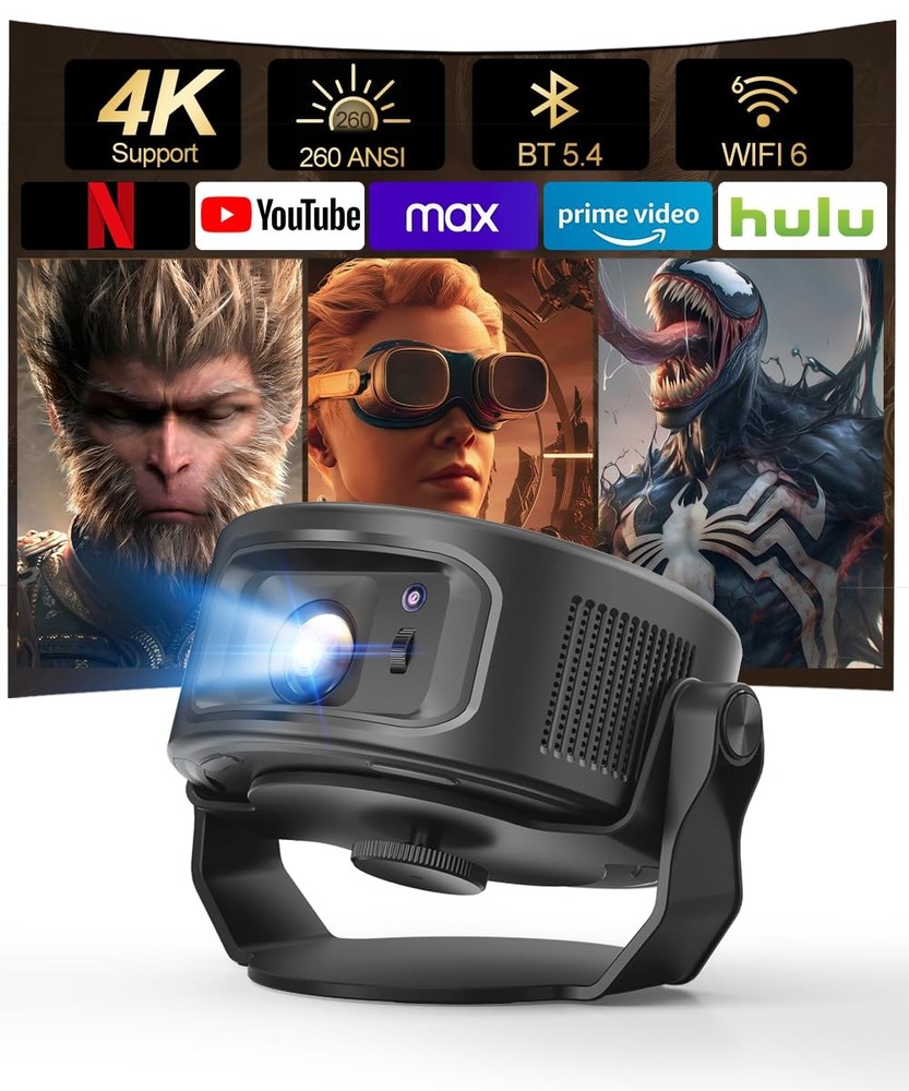 Smart Projector with WiFi 6 and Bluetooth 5.4, Mini Protable Projector 4K & 8...