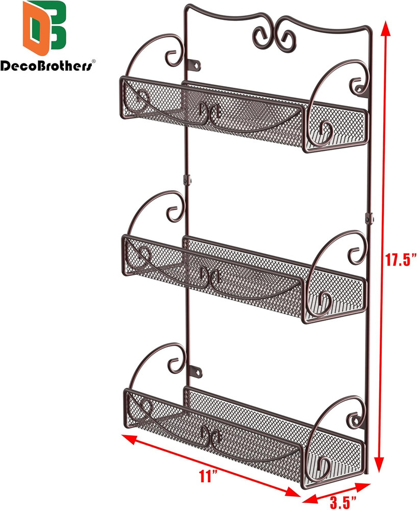 3 Tier Wall Mounted Hanging Spice Rack, Bronze