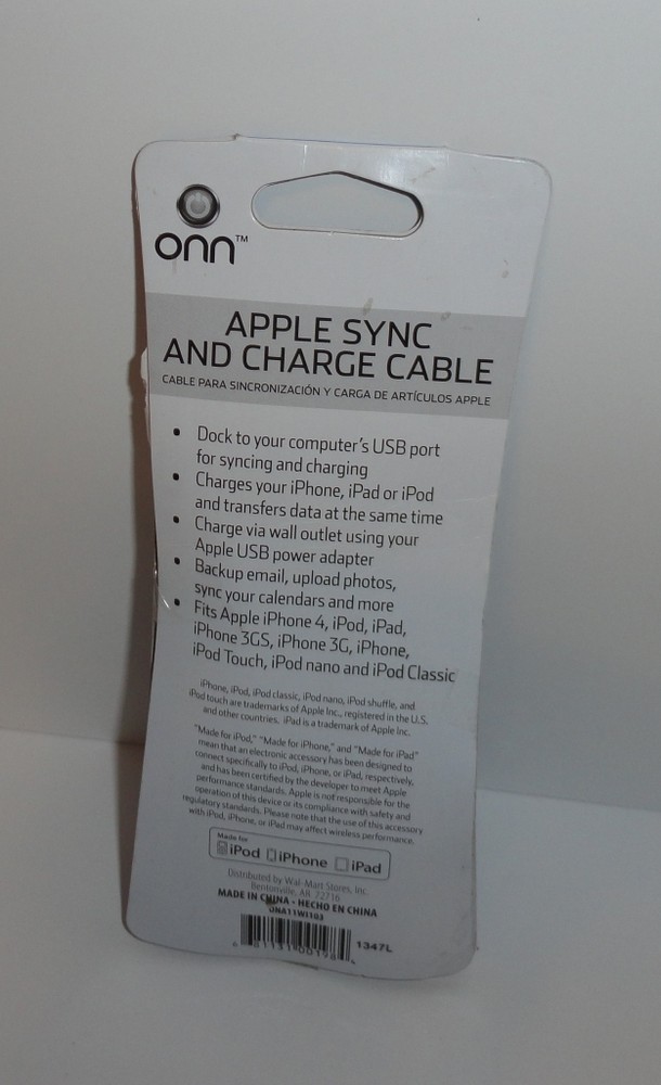 ONN Apple Sync and Charge Cable -4ft for iPod,iPhone,iPad