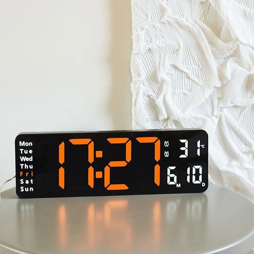 13" Large LED Digital Wall Clock Temperature Date Display Alarm Clock Countdown