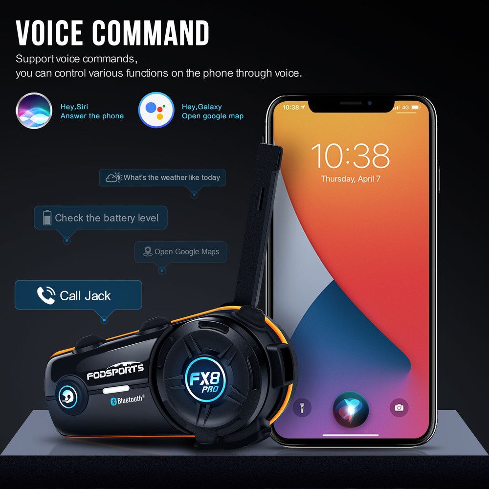 FX8 Pro Motorcycle Helmet Intercom Bluetooth Headset 8 Riders 1KM Communication