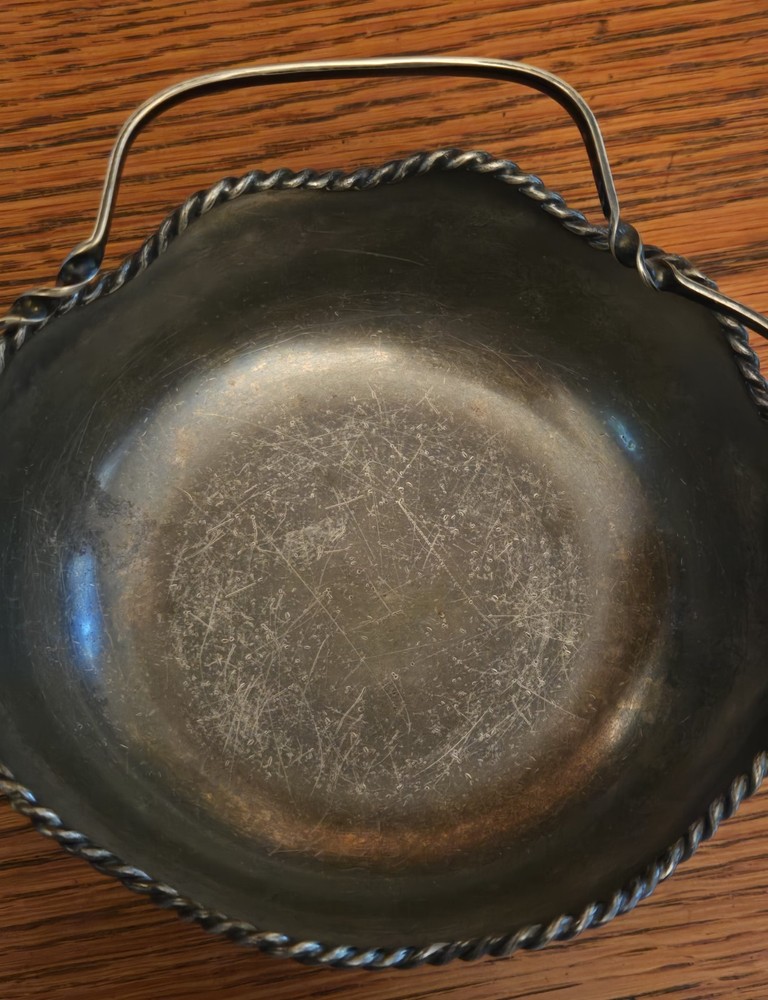 Antique Pairpoint Small Silver Bowl Basket with Moveable Handle
