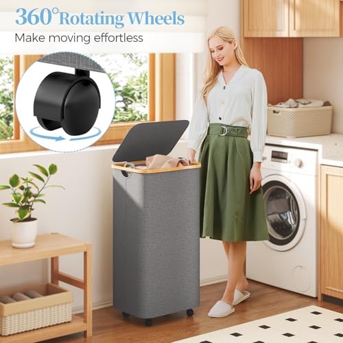 100L Large Capacity Laundry Hamper – Foldable Rolling Laundry Basket, grey