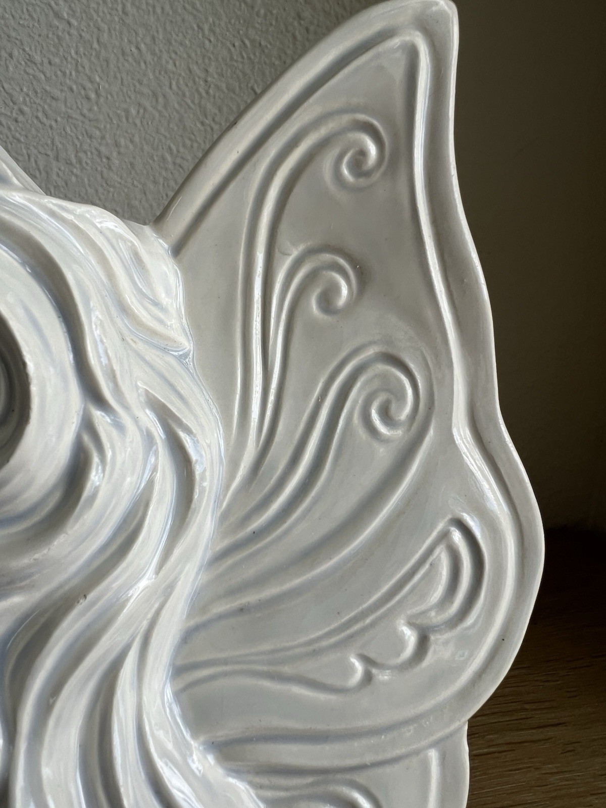 Vintage Ceramic Fairy Wall Plaque Angel Fairy Face Winged Decor Cottagecore