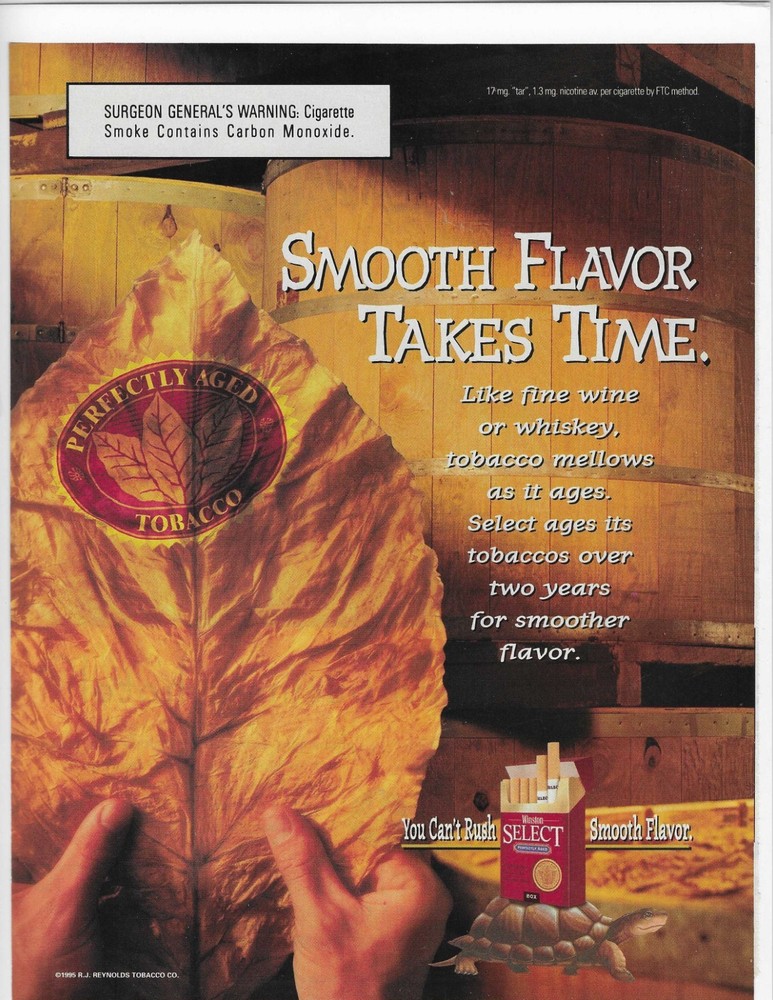 SMOOTH FLAVOR TAKES TIME  WINSTON SELECT CIGARETTES ORIGINAL PRINT AD