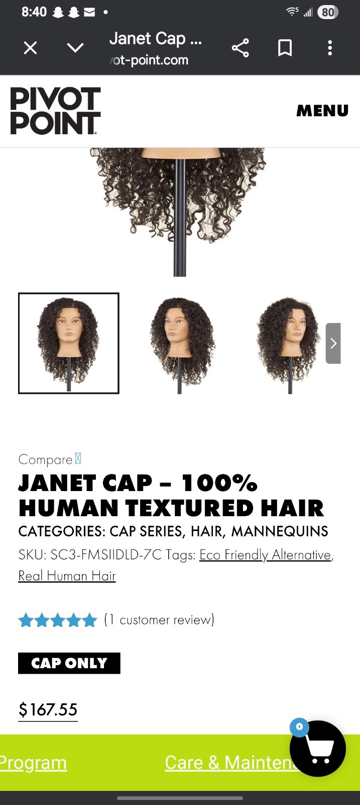 Pivot Piont, Manniquin Janet Cap %100 Human Hair Cap  #2524