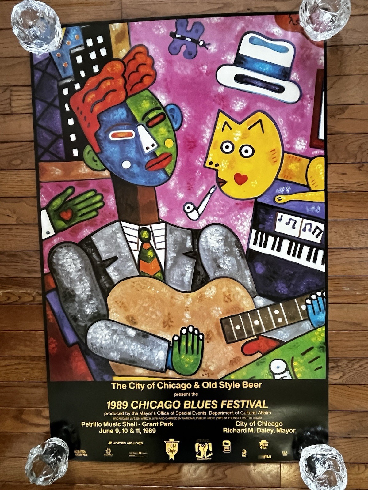 Vintage Original 1989 Chicago Blues Festival Poster Held In Grant Park