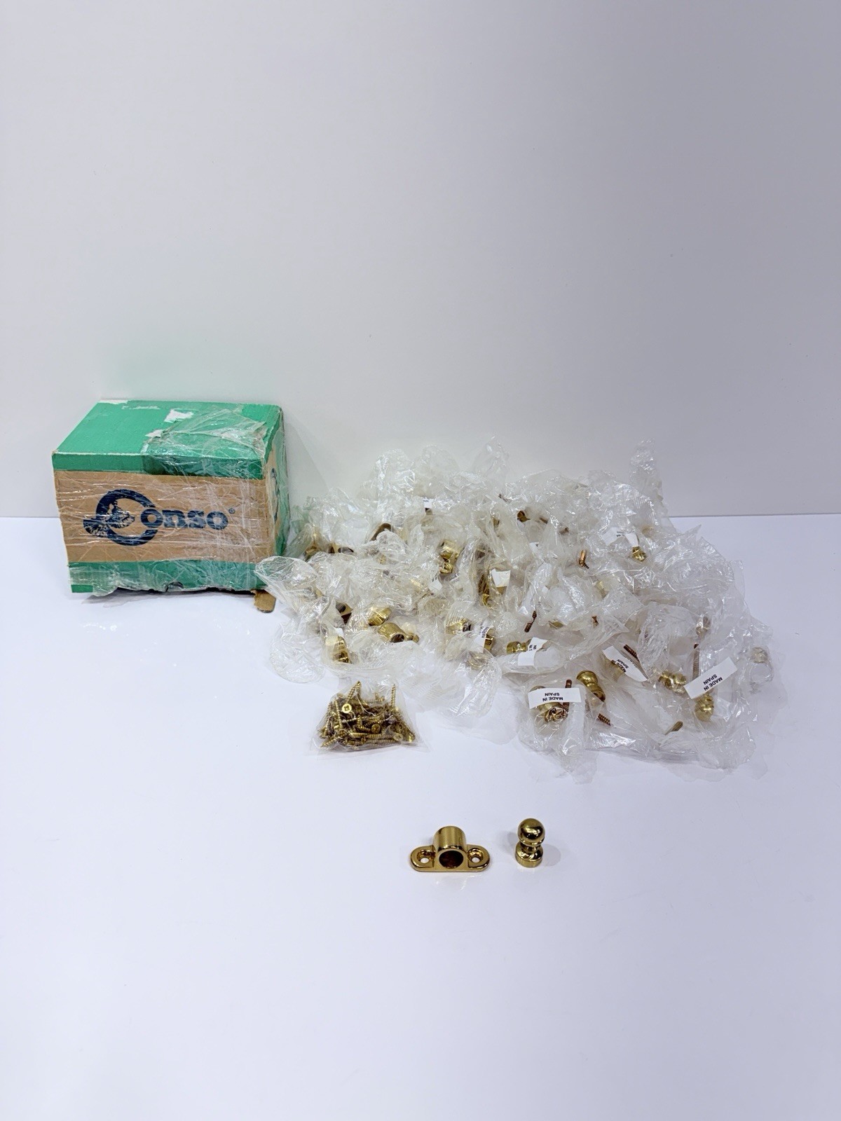 Set Of 24 Vintage Brass Gold Tone Stairway Rod Brackets & Finials Conso Spain