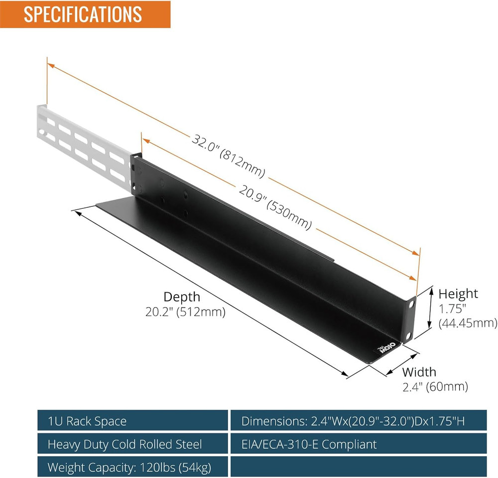 2 Pack 1U Universal Rack Mount Rails4-Post Server Rack Shelf Rail
