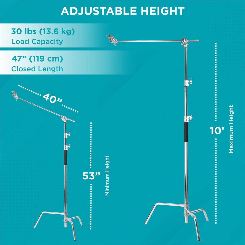 Flashpoint 10' Century Light Stand on Turtle Base Kit, Chrome, 3-Pack w/Slinger